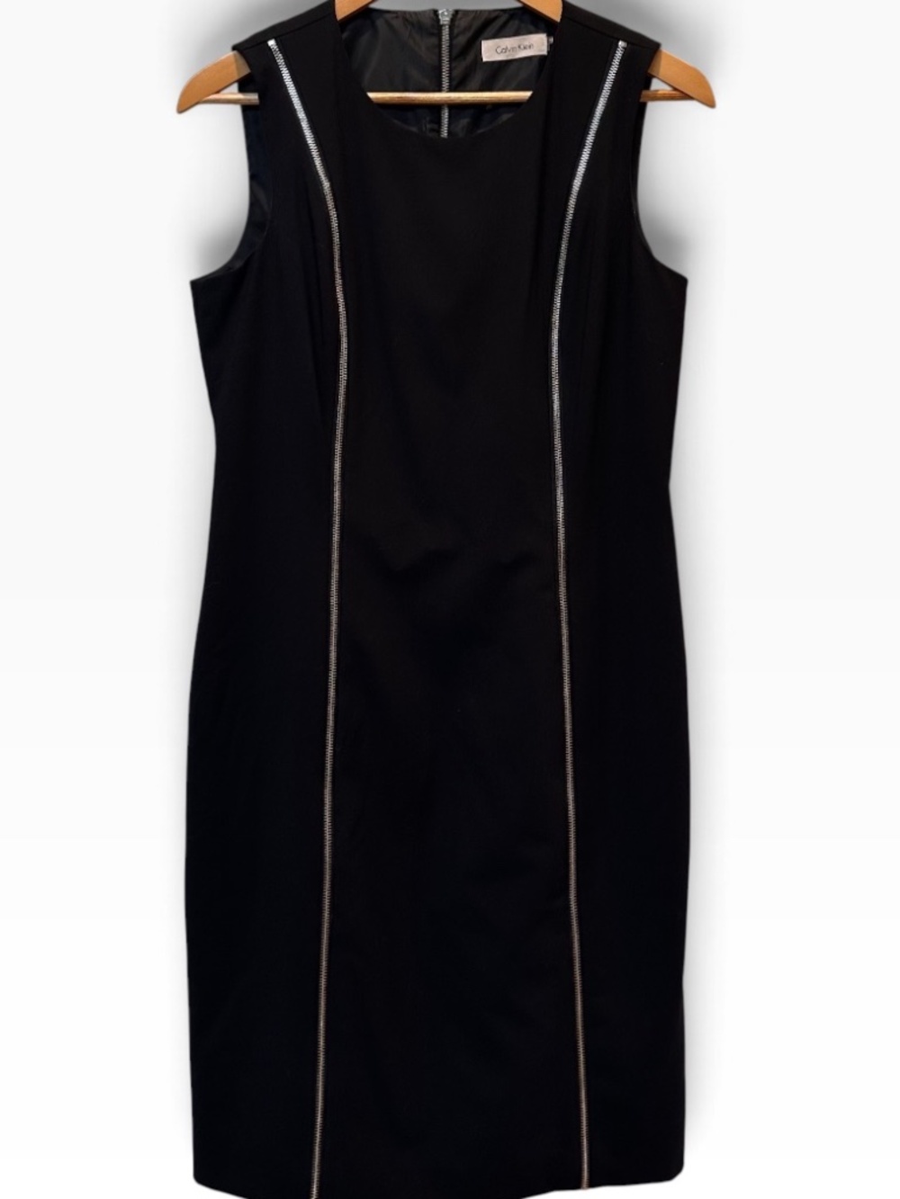 Calvin Klein Black Sleeveless Sheath Dress with Exposed Zipper Accents Size 6